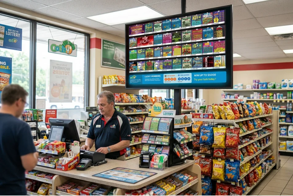 Retail lottery screen capturing customer attention