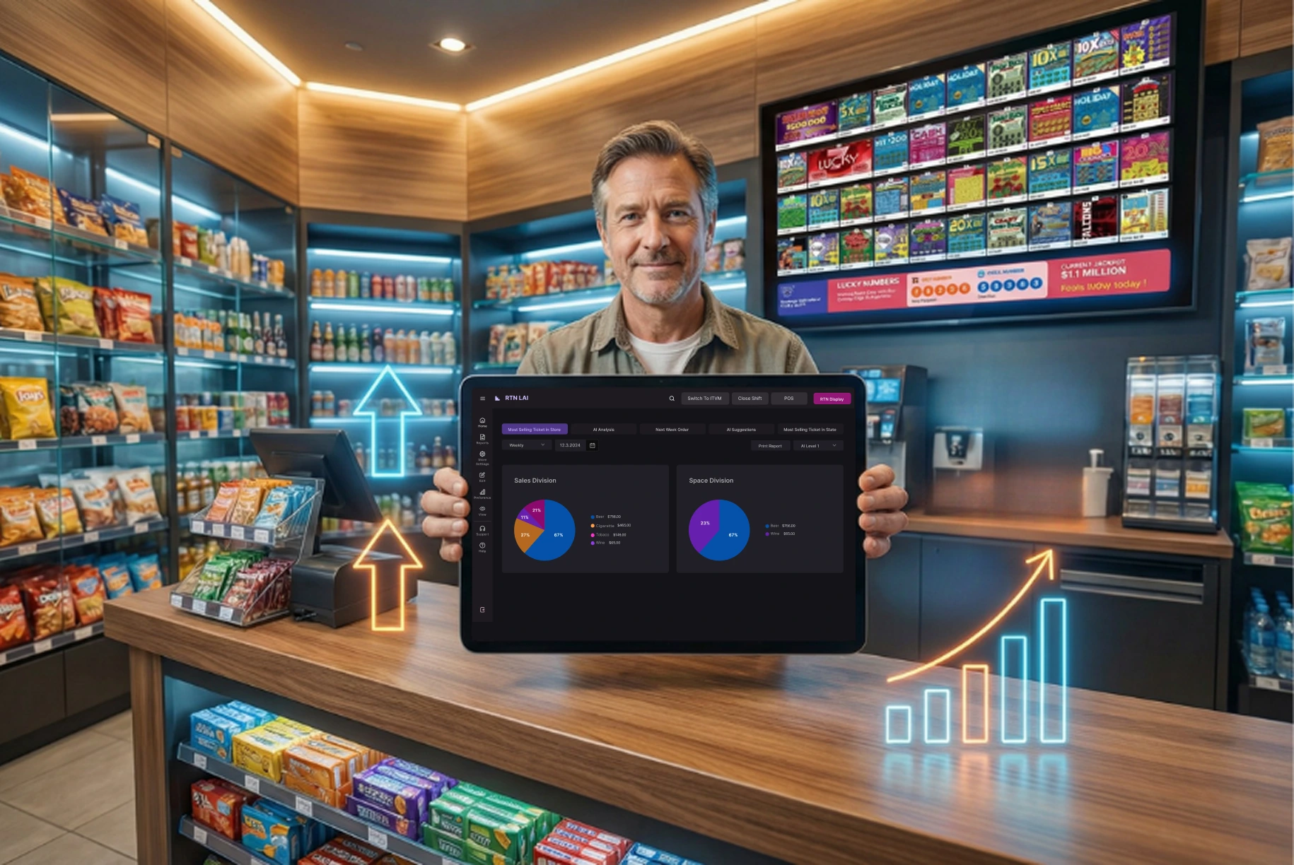 Real time lottery artificial intelligence in retail
