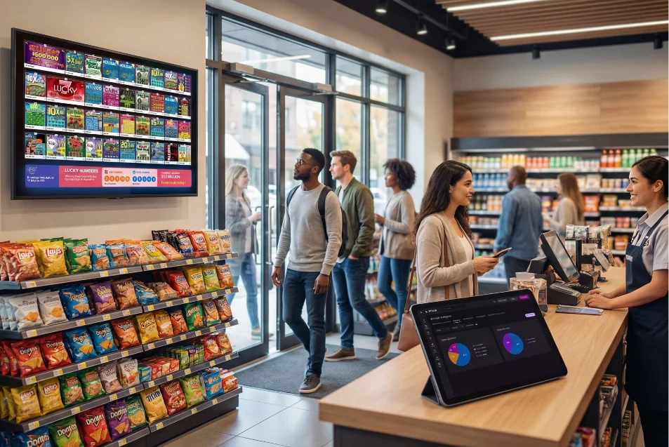 Lottery screen showing fresh results to passing players