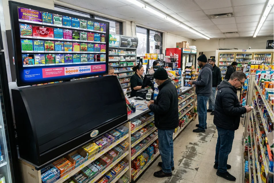 Lottery tracking system paired with in-store digital display