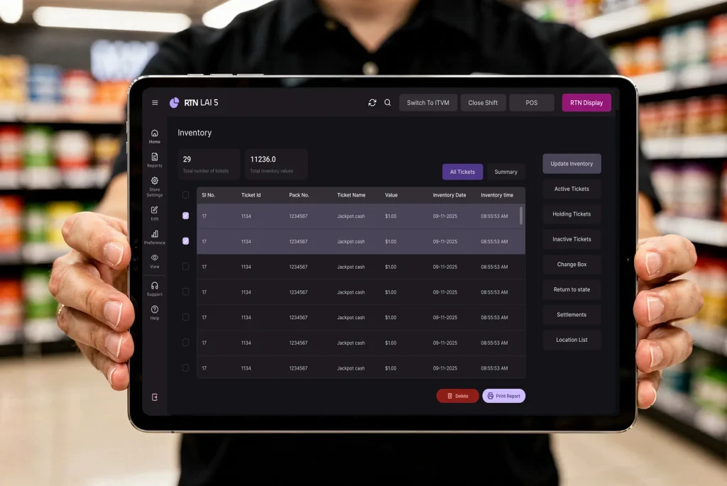 Ticket management view with visible state categories